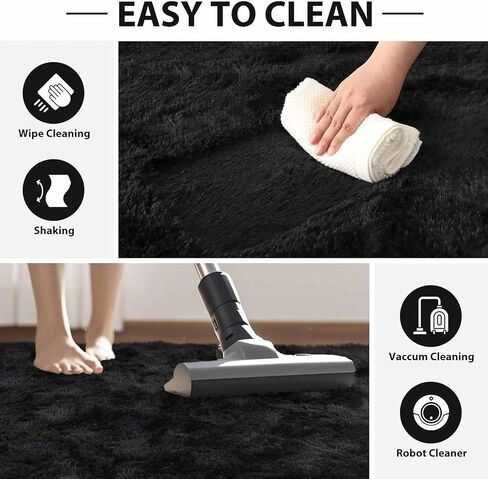 FinRèc Soft Black Area Rugs for Bedroom Living Room, 4x6 Feet Modern Indoor Fluffy Shaggy Rug, Non-Slip Fuzzy Furry Rug for Nursery Kids Room Dorm Room Home Decor, High Pile Plush Floor Carpet in Kuwait