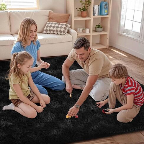FinRèc Soft Black Area Rugs for Bedroom Living Room, 4x6 Feet Modern Indoor Fluffy Shaggy Rug, Non-Slip Fuzzy Furry Rug for Nursery Kids Room Dorm Room Home Decor, High Pile Plush Floor Carpet in Kuwait