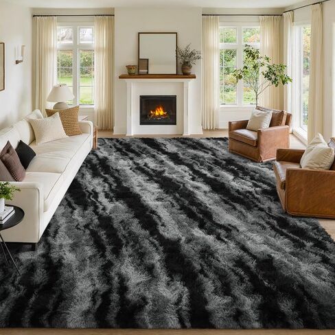 FinRèc Soft Black Area Rugs for Bedroom Living Room, 4x6 Feet Modern Indoor Fluffy Shaggy Rug, Non-Slip Fuzzy Furry Rug for Nursery Kids Room Dorm Room Home Decor, High Pile Plush Floor Carpet in Saudi Arabia