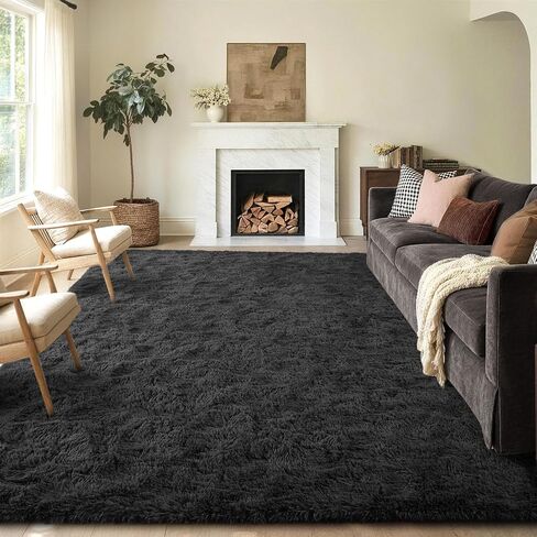 FinRèc Soft Black Area Rugs for Bedroom Living Room, 4x6 Feet Modern Indoor Fluffy Shaggy Rug, Non-Slip Fuzzy Furry Rug for Nursery Kids Room Dorm Room Home Decor, High Pile Plush Floor Carpet in Kuwait