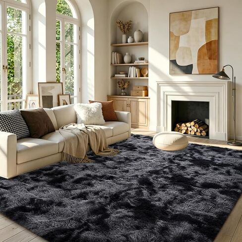 FinRèc Soft Black Area Rugs for Bedroom Living Room, 4x6 Feet Modern Indoor Fluffy Shaggy Rug, Non-Slip Fuzzy Furry Rug for Nursery Kids Room Dorm Room Home Decor, High Pile Plush Floor Carpet in Kuwait