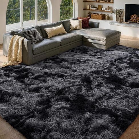 FinRèc Soft Black Area Rugs for Bedroom Living Room, 4x6 Feet Modern Indoor Fluffy Shaggy Rug, Non-Slip Fuzzy Furry Rug for Nursery Kids Room Dorm Room Home Decor, High Pile Plush Floor Carpet in Kuwait