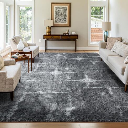FinRèc Soft Black Area Rugs for Bedroom Living Room, 4x6 Feet Modern Indoor Fluffy Shaggy Rug, Non-Slip Fuzzy Furry Rug for Nursery Kids Room Dorm Room Home Decor, High Pile Plush Floor Carpet in Kuwait