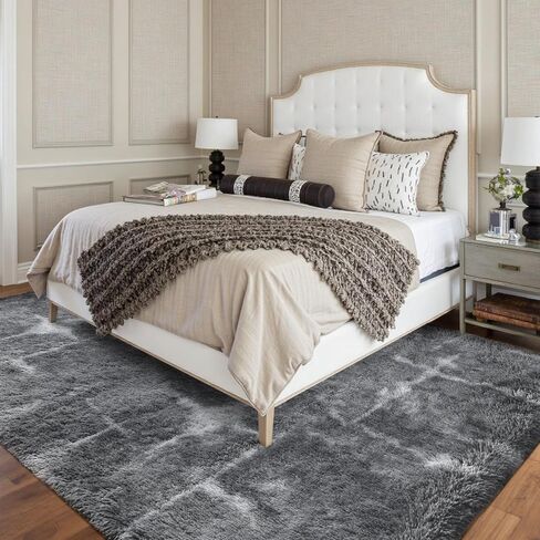 FinRèc Soft Black Area Rugs for Bedroom Living Room, 4x6 Feet Modern Indoor Fluffy Shaggy Rug, Non-Slip Fuzzy Furry Rug for Nursery Kids Room Dorm Room Home Decor, High Pile Plush Floor Carpet in Kuwait