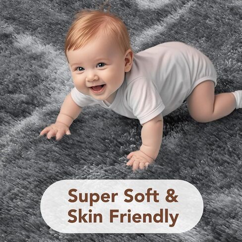 FinRèc Soft Black Area Rugs for Bedroom Living Room, 4x6 Feet Modern Indoor Fluffy Shaggy Rug, Non-Slip Fuzzy Furry Rug for Nursery Kids Room Dorm Room Home Decor, High Pile Plush Floor Carpet in Kuwait
