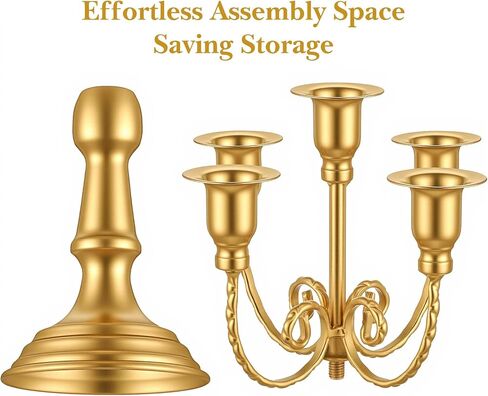 Set of 2 Gold Candelabra Centerpieces - 5 Arm 10" Iron Candle Holders for Taper Candles, Vintage Metal Candlestick Stands for Wedding Reception Table Decor, Christmas Dining Room Fireplace Mantel in Saudi Arabia