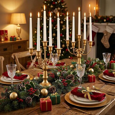 Set of 2 Gold Candelabra Centerpieces - 5 Arm 10" Iron Candle Holders for Taper Candles, Vintage Metal Candlestick Stands for Wedding Reception Table Decor, Christmas Dining Room Fireplace Mantel in Saudi Arabia