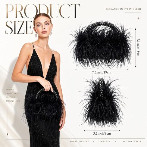 Women Ostrich Feather Clutch Purse Beaded Handbag Fluffy Feather Purse Fluffy Evening for Wedding Prom Banquet in Saudi Arabia