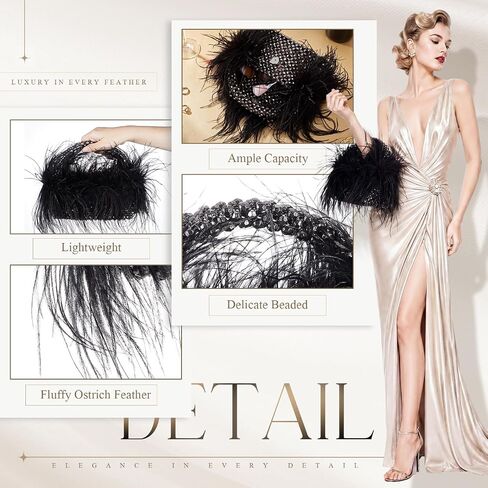 Women Ostrich Feather Clutch Purse Beaded Handbag Fluffy Feather Purse Fluffy Evening for Wedding Prom Banquet in Saudi Arabia