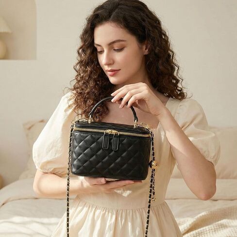 Crossbody Quilted Bag for Women, Mini Box Purse Designer Clutch with Adjustable Chain Strap in Saudi Arabia