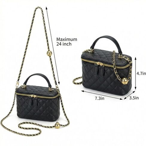 Crossbody Quilted Bag for Women, Mini Box Purse Designer Clutch with Adjustable Chain Strap in Saudi Arabia