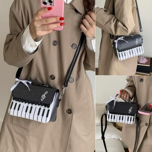 Polka Dot Piano Purse, Black Y2k Bow Purse, Kawaii Unique Crossbody Purses for Women, Coquette Fun Alt Funky 2000s Cute Purse, Jirai Kei Harajuku Gyaru Cutecore Whimsy Twee Lolita Fashion Accessories in Kuwait