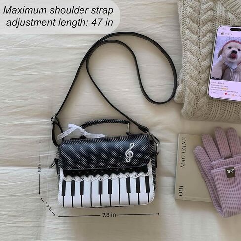 Polka Dot Piano Purse, Black Y2k Bow Purse, Kawaii Unique Crossbody Purses for Women, Coquette Fun Alt Funky 2000s Cute Purse, Jirai Kei Harajuku Gyaru Cutecore Whimsy Twee Lolita Fashion Accessories in Kuwait