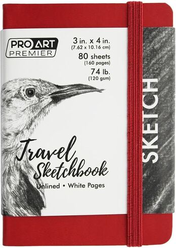 Pro Art Premier Sketch Book Travel 4"x 3" White 74lb Red 80 Sheets, Sketch Book, Sketchbook, Drawing Pad, Sketch Pad, Drawing Paper, Art Book, Drawing Book, Art Paper, Sketchbook for Drawing in Kuwait