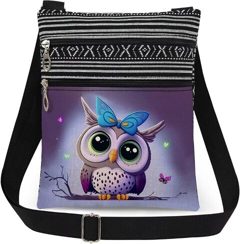 Purple Owl Print Crossbody Bag Adjustable Unisex Shoulder Purse with Zipper Birthday Gift for Mother's Day Sister Outdoor Travel Owl Lovers Shoulder Bag in Saudi Arabia