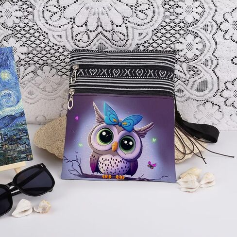 Purple Owl Print Crossbody Bag Adjustable Unisex Shoulder Purse with Zipper Birthday Gift for Mother's Day Sister Outdoor Travel Owl Lovers Shoulder Bag in Saudi Arabia
