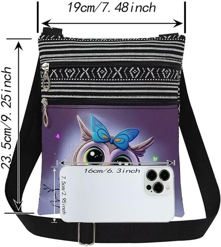 Purple Owl Print Crossbody Bag Adjustable Unisex Shoulder Purse with Zipper Birthday Gift for Mother's Day Sister Outdoor Travel Owl Lovers Shoulder Bag in Saudi Arabia