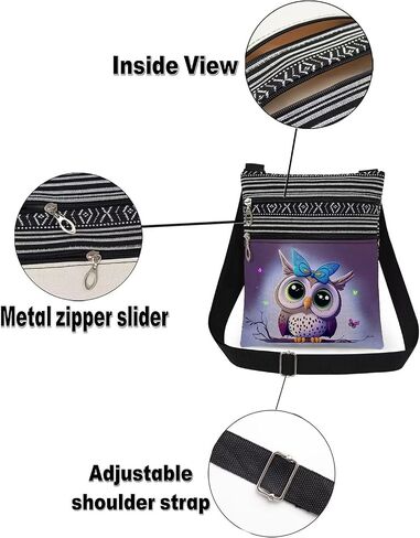 Purple Owl Print Crossbody Bag Adjustable Unisex Shoulder Purse with Zipper Birthday Gift for Mother's Day Sister Outdoor Travel Owl Lovers Shoulder Bag in Saudi Arabia