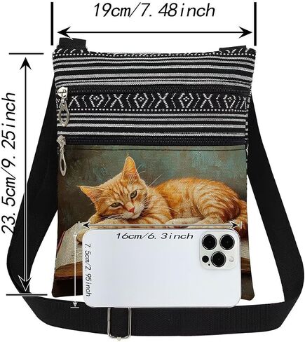 Orange Cat Book Print Crossbody Bag Adult Sisters Teens Travel Adjustable Shoulder Strap Messenger Bag Birthday Gift for Friend Animal Lovers Academic Enthusiast in Saudi Arabia