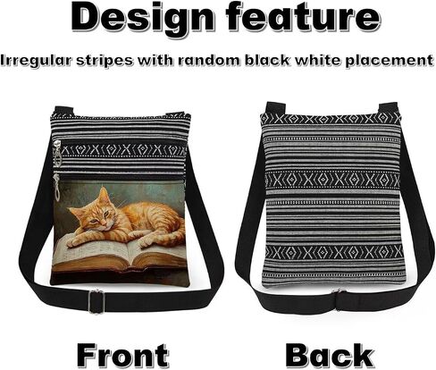 Orange Cat Book Print Crossbody Bag Adult Sisters Teens Travel Adjustable Shoulder Strap Messenger Bag Birthday Gift for Friend Animal Lovers Academic Enthusiast in Saudi Arabia