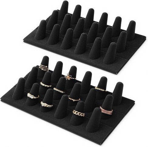 2 Pack Velvet Finger Ring Display, 18 Slot 3-Tier Jewelry Counter Showcase Storage Organizer Holder Stand for Rings, Black in Saudi Arabia