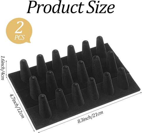 2 Pack Velvet Finger Ring Display, 18 Slot 3-Tier Jewelry Counter Showcase Storage Organizer Holder Stand for Rings, Black in Saudi Arabia