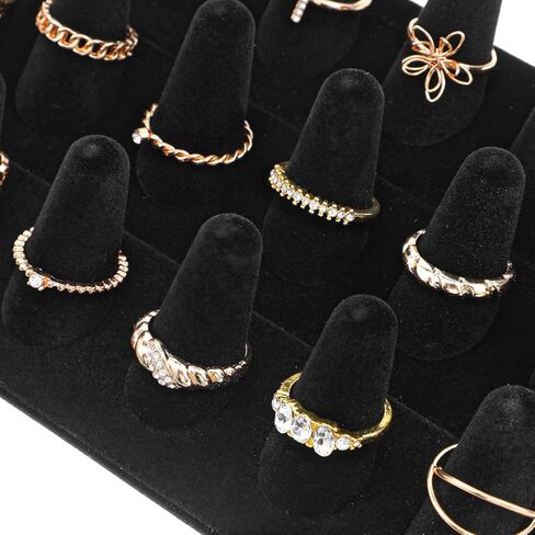 2 Pack Velvet Finger Ring Display, 18 Slot 3-Tier Jewelry Counter Showcase Storage Organizer Holder Stand for Rings, Black in Saudi Arabia