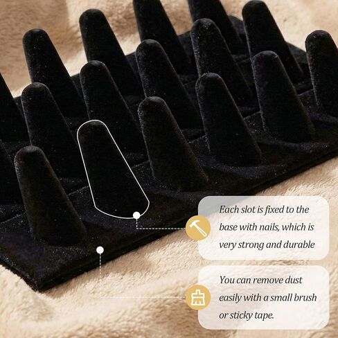 2 Pack Velvet Finger Ring Display, 18 Slot 3-Tier Jewelry Counter Showcase Storage Organizer Holder Stand for Rings, Black in Saudi Arabia