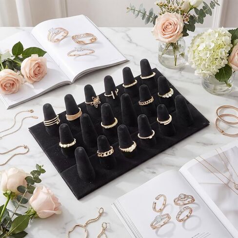 2 Pack Velvet Finger Ring Display, 18 Slot 3-Tier Jewelry Counter Showcase Storage Organizer Holder Stand for Rings, Black in Saudi Arabia