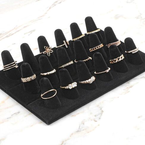 2 Pack Velvet Finger Ring Display, 18 Slot 3-Tier Jewelry Counter Showcase Storage Organizer Holder Stand for Rings, Black in Saudi Arabia