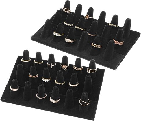 2 Pack Velvet Finger Ring Display, 18 Slot 3-Tier Jewelry Counter Showcase Storage Organizer Holder Stand for Rings, Black in Saudi Arabia