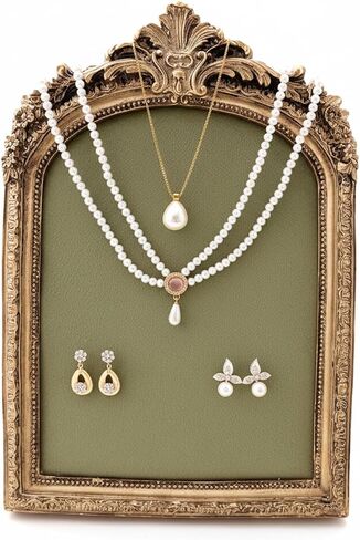 Green Velvet Jewelry Display Organizer & Necklace Display Stand, 10 * 6.7inches Vintage Jewelry Storage with Gold Frame for Bracelet Earring Rings, Pearl in Saudi Arabia