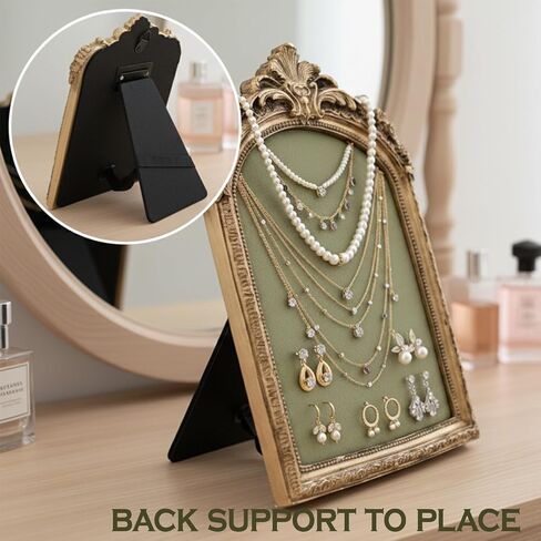 Green Velvet Jewelry Display Organizer & Necklace Display Stand, 10 * 6.7inches Vintage Jewelry Storage with Gold Frame for Bracelet Earring Rings, Pearl in Saudi Arabia