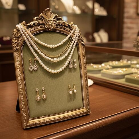 Green Velvet Jewelry Display Organizer & Necklace Display Stand, 10 * 6.7inches Vintage Jewelry Storage with Gold Frame for Bracelet Earring Rings, Pearl in Saudi Arabia