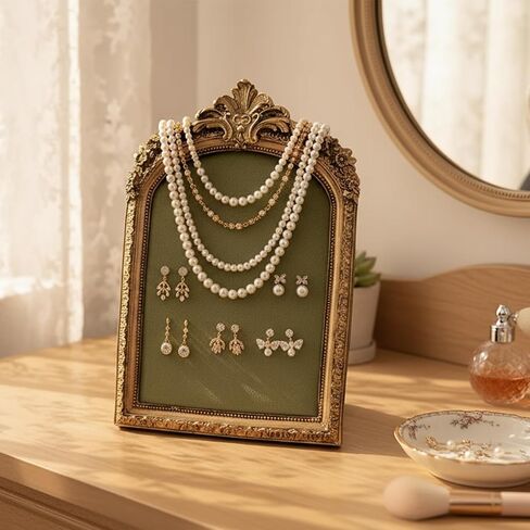 Green Velvet Jewelry Display Organizer & Necklace Display Stand, 10 * 6.7inches Vintage Jewelry Storage with Gold Frame for Bracelet Earring Rings, Pearl in Saudi Arabia