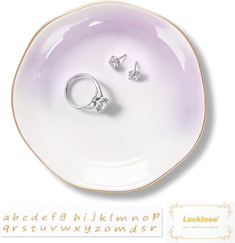 LUCKINEE - Ceramic Jewelry Tray Personalized Ring Dish Trinket Dish Gifts for Women,Birthday Gifts for Mom,Sisters and Friends,with 1pc Gold Puffy Letter Sticker A-Z and 1pc Greeting Card in Saudi Arabia