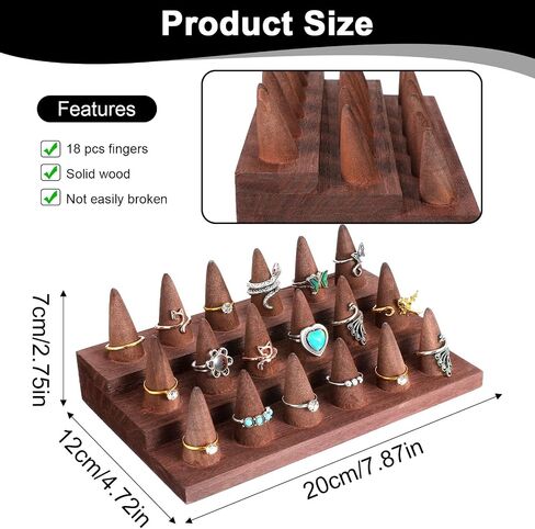 2 Pcs Wooden Ring Holder Ring Display Stand for Jewelry, Wood Ring Organizer Jewelry Counter Showcase for 36 Rings Storage Selling (Brown) in Saudi Arabia