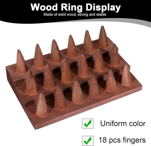 2 Pcs Wooden Ring Holder Ring Display Stand for Jewelry, Wood Ring Organizer Jewelry Counter Showcase for 36 Rings Storage Selling (Brown) in Saudi Arabia