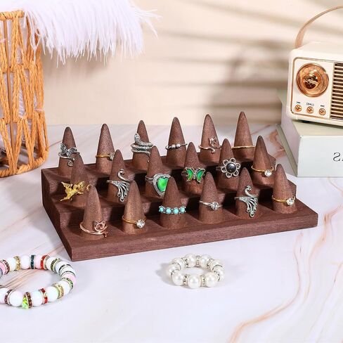 2 Pcs Wooden Ring Holder Ring Display Stand for Jewelry, Wood Ring Organizer Jewelry Counter Showcase for 36 Rings Storage Selling (Brown) in Saudi Arabia