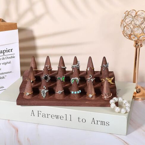 2 Pcs Wooden Ring Holder Ring Display Stand for Jewelry, Wood Ring Organizer Jewelry Counter Showcase for 36 Rings Storage Selling (Brown) in Saudi Arabia