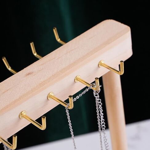 1Pc Wooden Jewelry Organizer Shelf Necklace Storage Rack Jewelry Display Stand Necklace Tabletop Holder Jewelry Hanger Display with 24 Gold Hook for Displaying Selling Jewelry Necklaces Bracelets in Kuwait