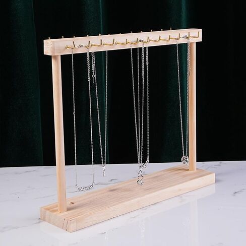 1Pc Wooden Jewelry Organizer Shelf Necklace Storage Rack Jewelry Display Stand Necklace Tabletop Holder Jewelry Hanger Display with 24 Gold Hook for Displaying Selling Jewelry Necklaces Bracelets in Kuwait