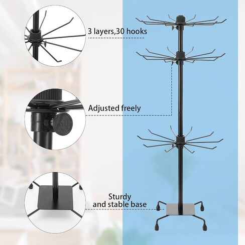 2 Pcs Jewelry Rack, Rotating Jewelry Stands with Hooks, Adjustable Display Holder Organizer, Metal Display Stand for Earrings, Necklace & Bracelet, Vendor Booth Accessories (Black) in Saudi Arabia