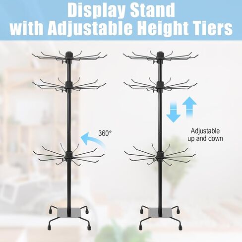 2 Pcs Jewelry Rack, Rotating Jewelry Stands with Hooks, Adjustable Display Holder Organizer, Metal Display Stand for Earrings, Necklace & Bracelet, Vendor Booth Accessories (Black) in Saudi Arabia