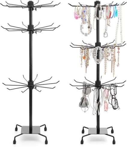 2 Pcs Jewelry Rack, Rotating Jewelry Stands with Hooks, Adjustable Display Holder Organizer, Metal Display Stand for Earrings, Necklace & Bracelet, Vendor Booth Accessories (Black) in Saudi Arabia