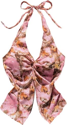 OYOANGLE Women's Summer Top Floral Print Halter Going Out Top Y2K Twist Front Sleeveless Tank Top in Saudi Arabia