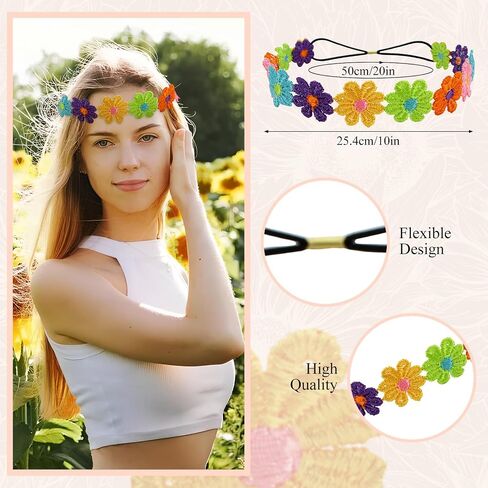 3 Pcs Hippie Costume Accessory for Women,70s Accessories Women Peace Sign Necklace,Headband Hair Wreath and Hippie Sunglasses Set,60s 70s Hippies Friends Gifts Disco Party Decorations Multicolored in Kuwait