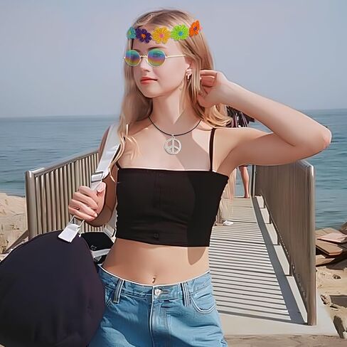 3 Pcs Hippie Costume Accessory for Women,70s Accessories Women Peace Sign Necklace,Headband Hair Wreath and Hippie Sunglasses Set,60s 70s Hippies Friends Gifts Disco Party Decorations Multicolored in Kuwait