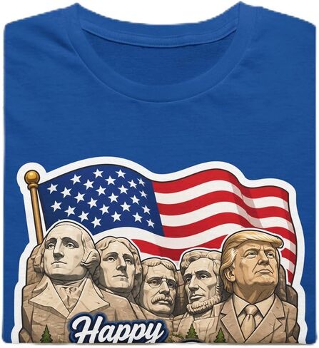Trump on Mt. Rushmore Happy 250th America Cotton T-Shirt HD Printed Tee 4th of July Fourth America's Birthday in Kuwait