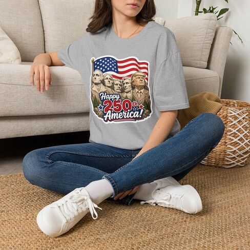 Trump on Mt. Rushmore Happy 250th America Cotton T-Shirt HD Printed Tee 4th of July Fourth America's Birthday in Kuwait